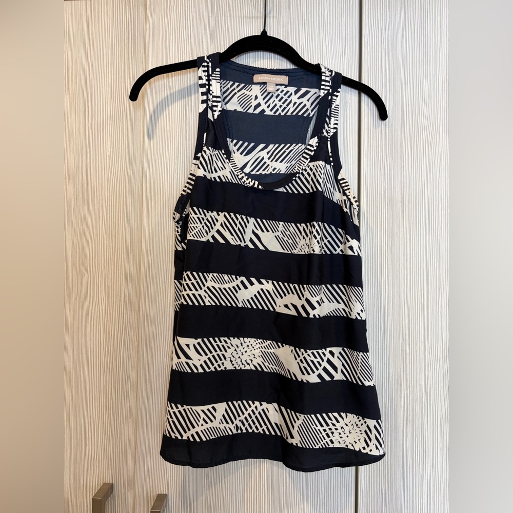 Banana Republic Navy White Racerback Tank Extra Small Striped‎ Print Work Casual